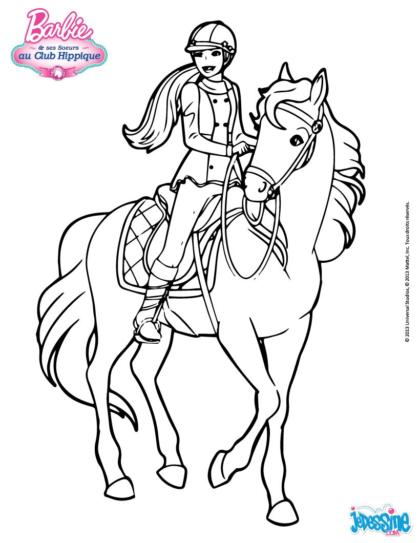 Coloriages Barbie Sur Son Cheval - Fr.hellokids intérieur Dessin De