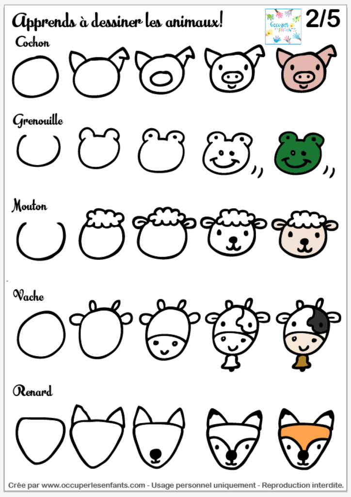 Comment dessiner des animaux (doodles tête d'animal facile) - Occuper