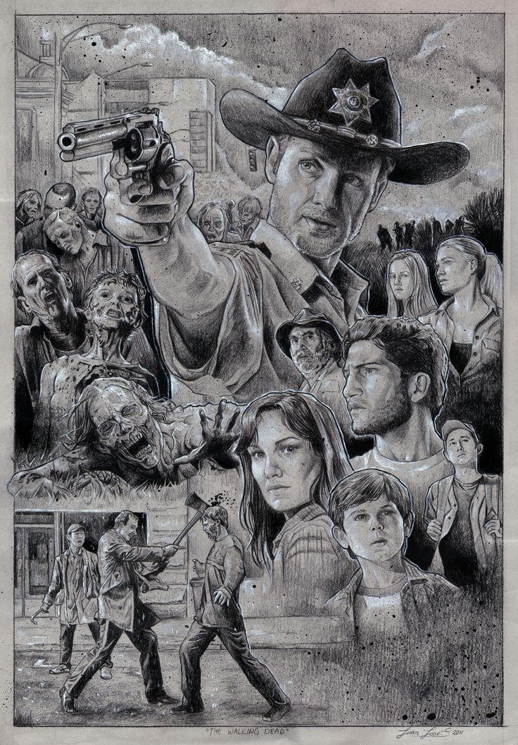 "The Walking Dead" Season 1 Drawing made with black and white pencils