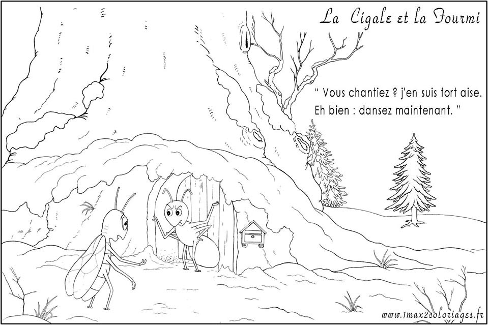 Coloriages des Fables de Lafontaine - La Cigale et la Fourmi