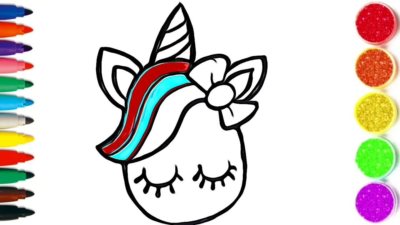 comment Dessiner et colorier une tête licorne/ dessin facile #TT20